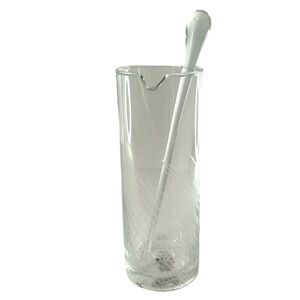 Pier 1 Hand Blown Martini Clear Etched Reed Pitcher Cocktail With Glass Stirrer